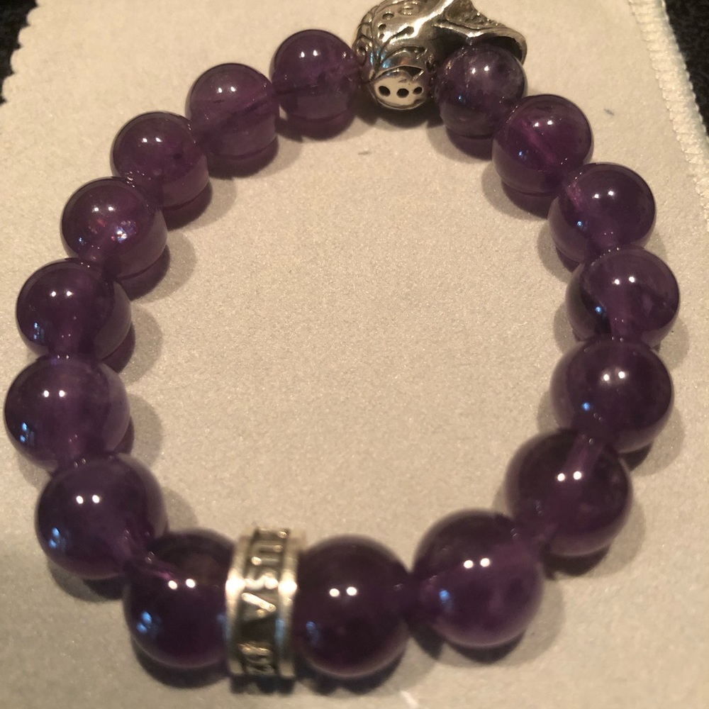 ❌SOLD❌❤️KING BABY STUDIO 10mm Amethyst Bead Silver Skull Bracelet $365 - Picture 7 of 15